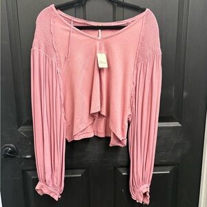 Free People Dusty Rose Long-Sleeve Draped Top